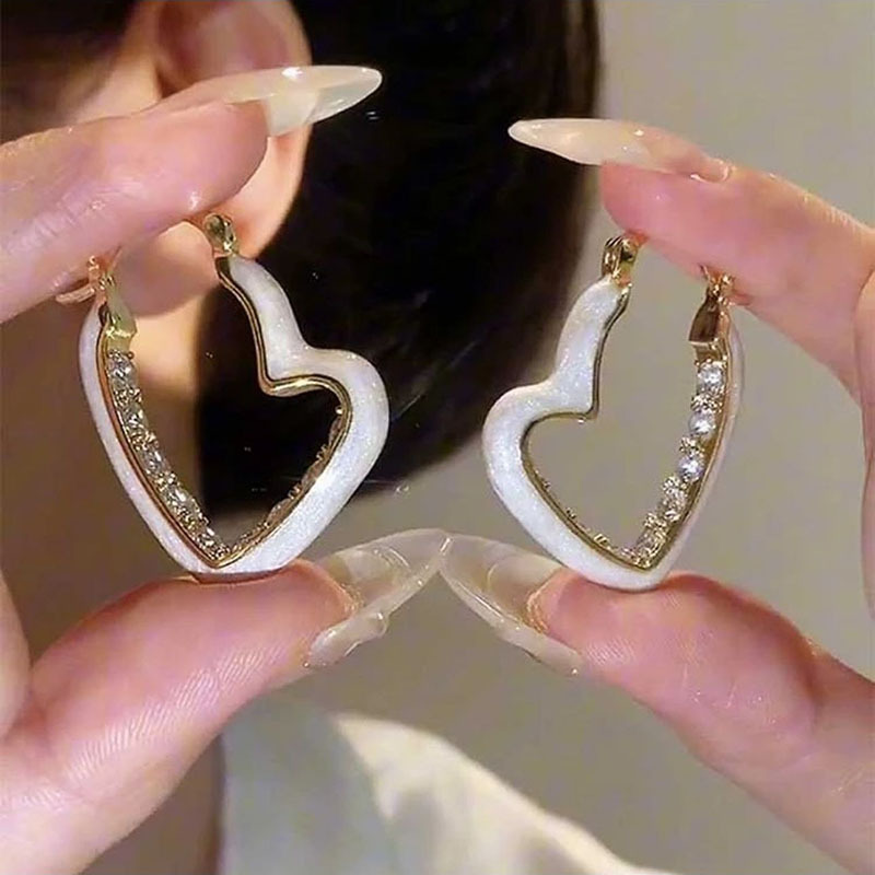 Women's Gender Enamel, Inlay Design 1 Pair Cute Sweet Heart Shape Enamel Inlay Copper Zircon Earrings