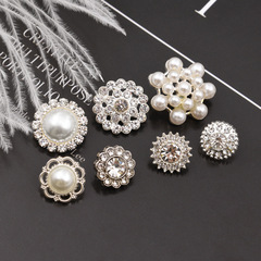 鑲鑽金屬紐扣襯衫扣雪紡針織開衫外套珍珠水鑽圓形女士上衣裝飾扣