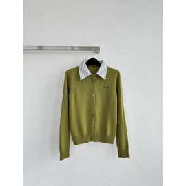 国王印象  早秋新款翻领假两件羊绒字母提花单排扣开衫长袖上衣女