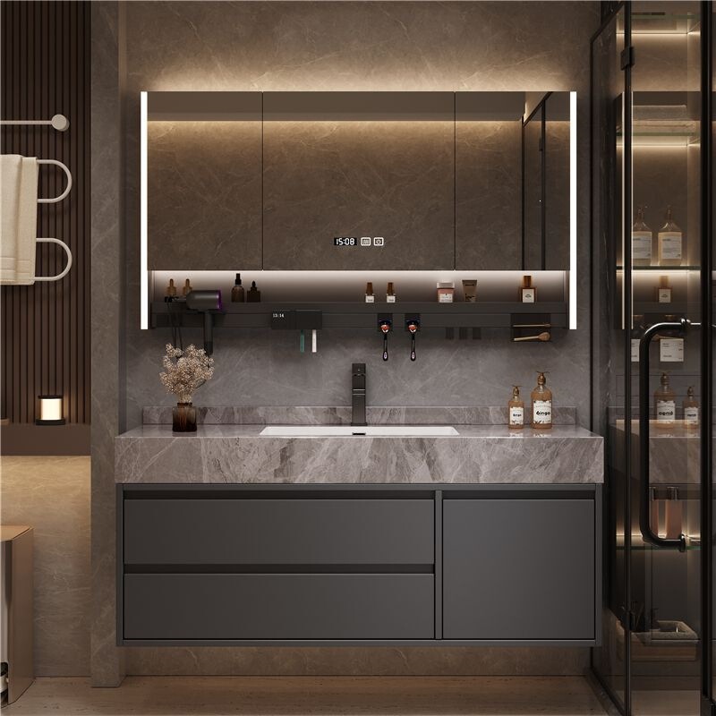 Bathroom Cabinet with Integrated Ceramic Basin, Washbasin, Sink, Countertop, Integrated Bathroom Sink
