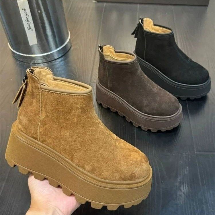 작은 높이 7CM2024 가을과 겨울 새로운 레저 패션 올 매치 두꺼운 밑창 스노우 부츠 라이트 코튼 부츠 여성용 신발