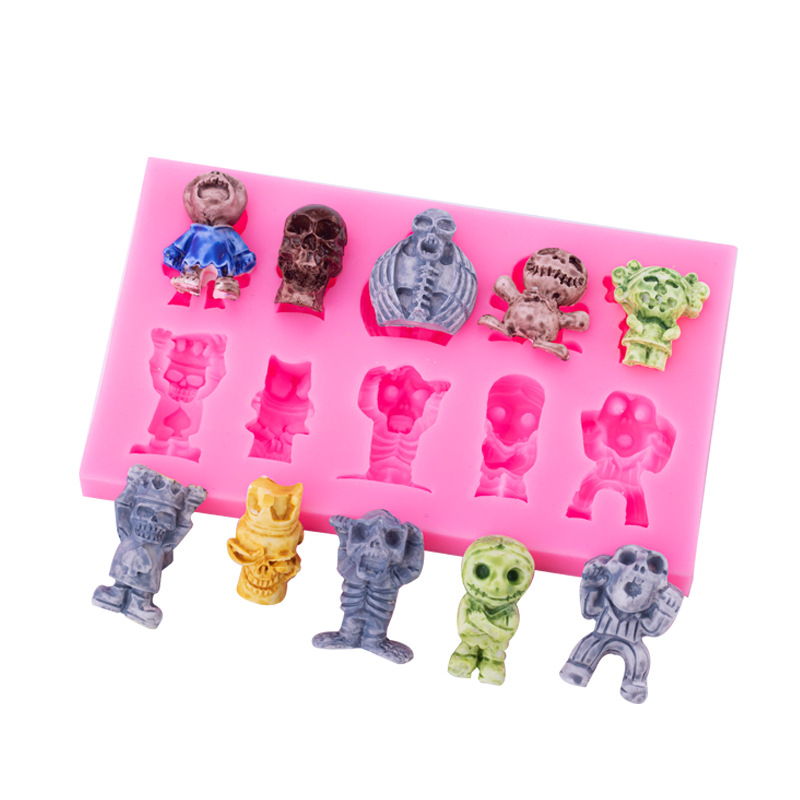 Varios cráneo de dibujos animados fantasma molde silicona Halloween pastel postre decoración chocolate fondant Accesorios