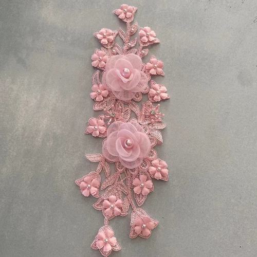 New luxury beaded edge floral diamond lace carbone embroidery matching floral fashion accessories for clothing dress decorations