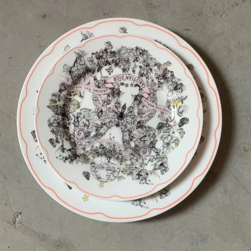Cross-Border European-Style Retro Ceramic Dinner Plate Set, Light Luxury Butterfly and Floral Pattern Western Dinner Plates, Household Steak Plates Wholesale