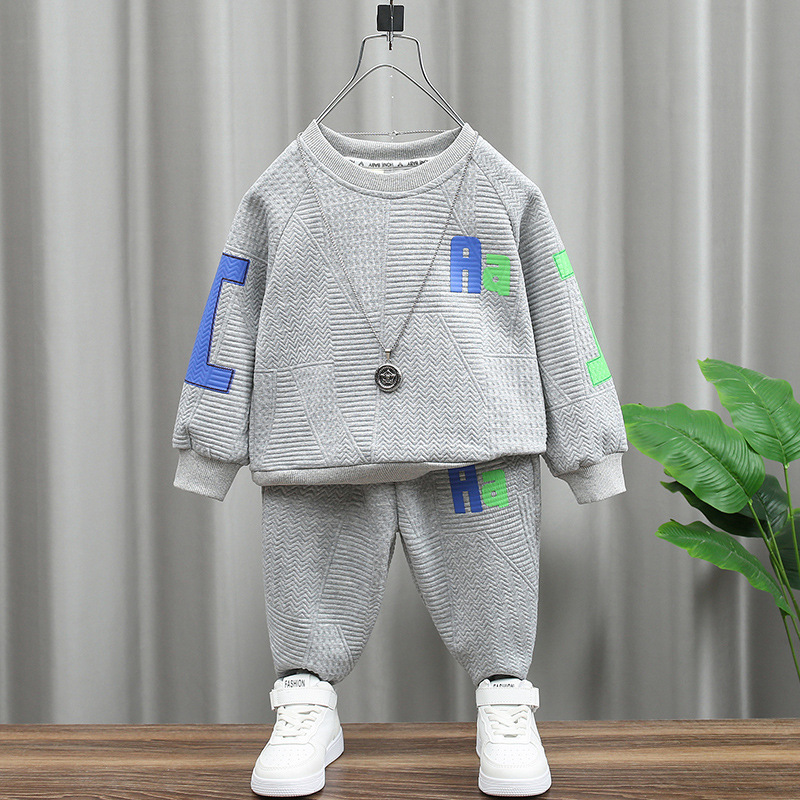 Suéter deportivo para niños con letras Aa de primavera y otoño de 2024, conjunto de dos piezas, ropa informal fresca para bebés_voghion.com