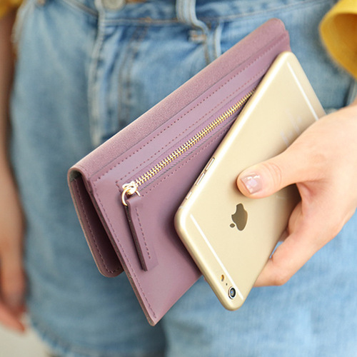 Korean women's long wallet handbag solid color simple zipper student multi-card slot