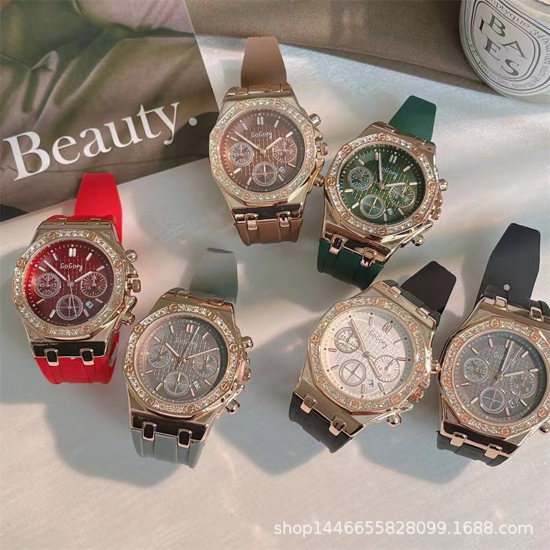 Popular Royal Oak Fashion Diamond Ring with Diamond Three Eyes Imitation Six-Hand Quartz Women's Watch Direct Sales Wholesale