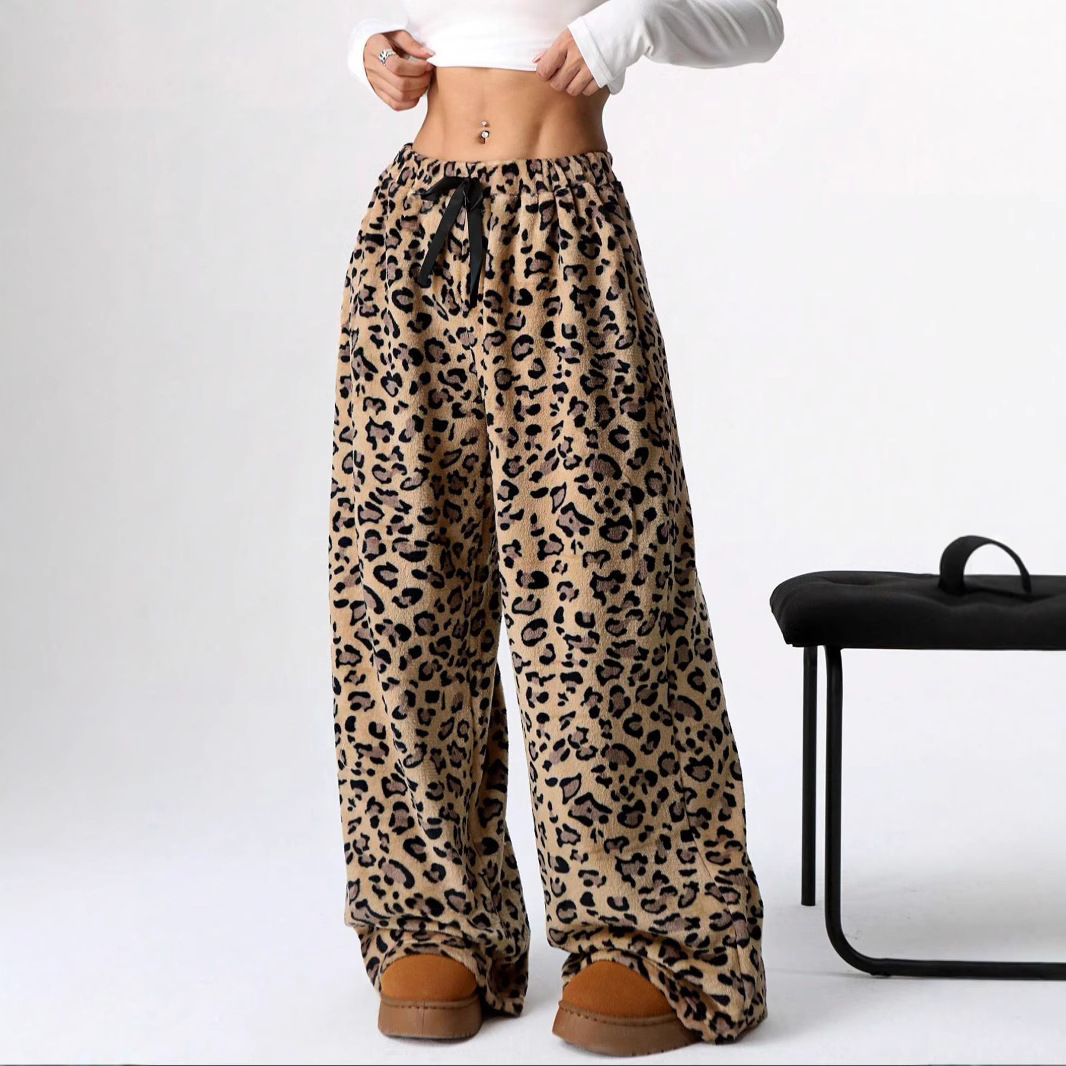 Women's Printed Wide Leg Pants - High Waisted Elastic Waist Palazzo Trousers Casual Pants Leopard Print Trousers Wide Leg Pants_voghion.com