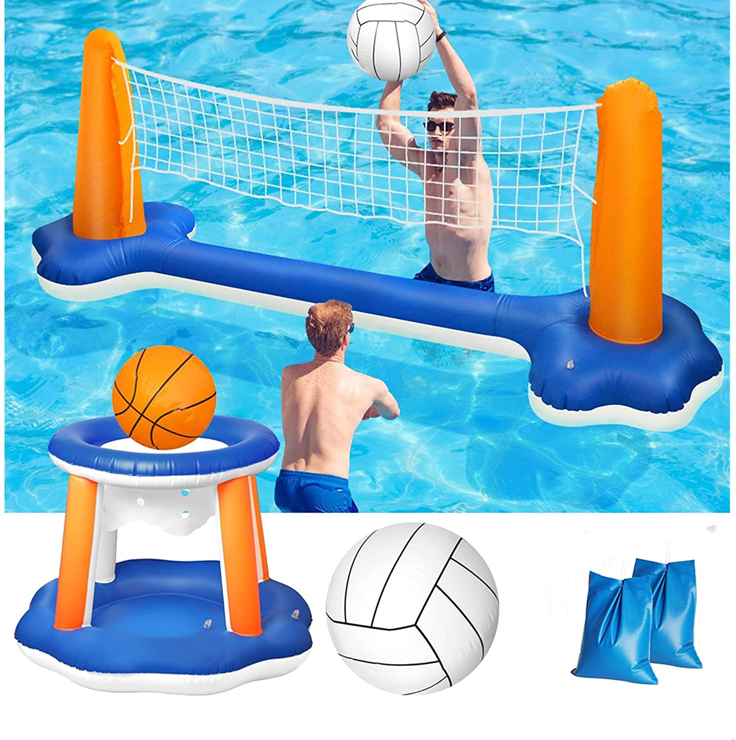 新品跨境充气PVC水上排球架篮球架 成人儿童戏水水上娱乐游戏排球