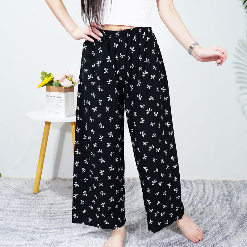 Pantalones de pijama de verano Source 45 de algodón y seda, pantalones anchos de nueve puntos para mujer, finos, talla grande, pantalones holgados para aire acondicionado, pantalones de playa