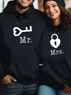 1Pc Couple Matching Hoodie Mr. and Mrs Printed Men's Casual