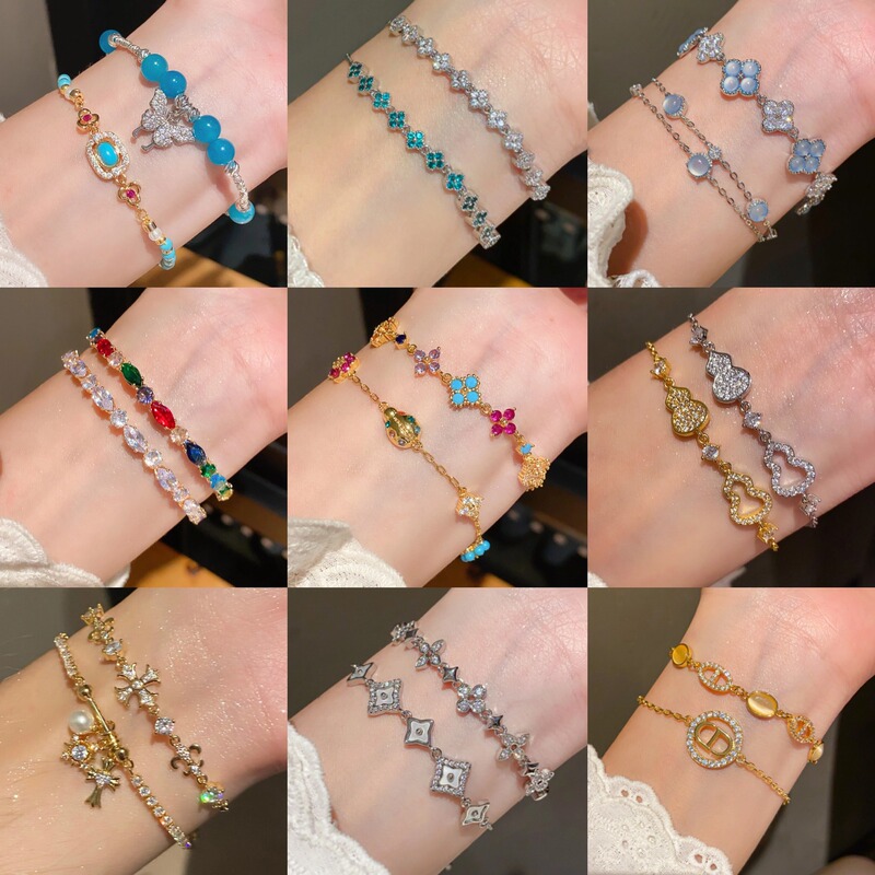 Real Gold Electroplated Zircon Geometric Flower Bracelet, Light Luxury, High-End, Exquisite Bracelet Design, Niche and Versatile Hand Jewelry