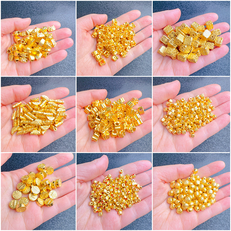 久不掉色磨砂沙金桃花五路財神龍蒸餃魔方通孔隔珠diy配件手鍊女