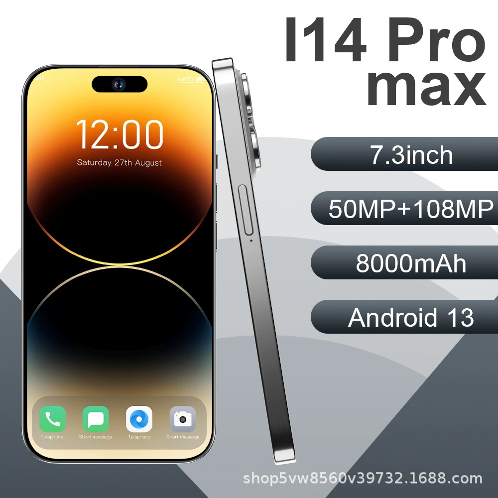 Мобильный телефон i14 Pro Max Intel, 7,3-дюймовый широкий экран, 8000 мАч, 16 ГБ + 1 ТБ