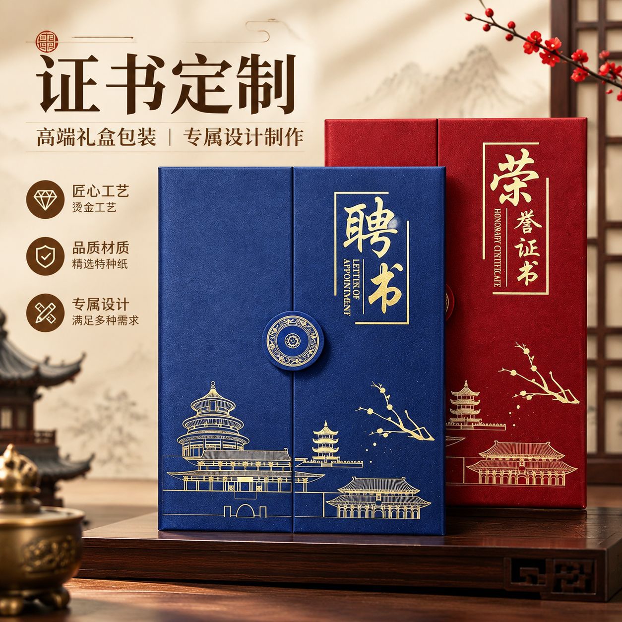 三折荣誉证书外壳定制A4聘书封皮高级感奖状打印内芯结业证书证套