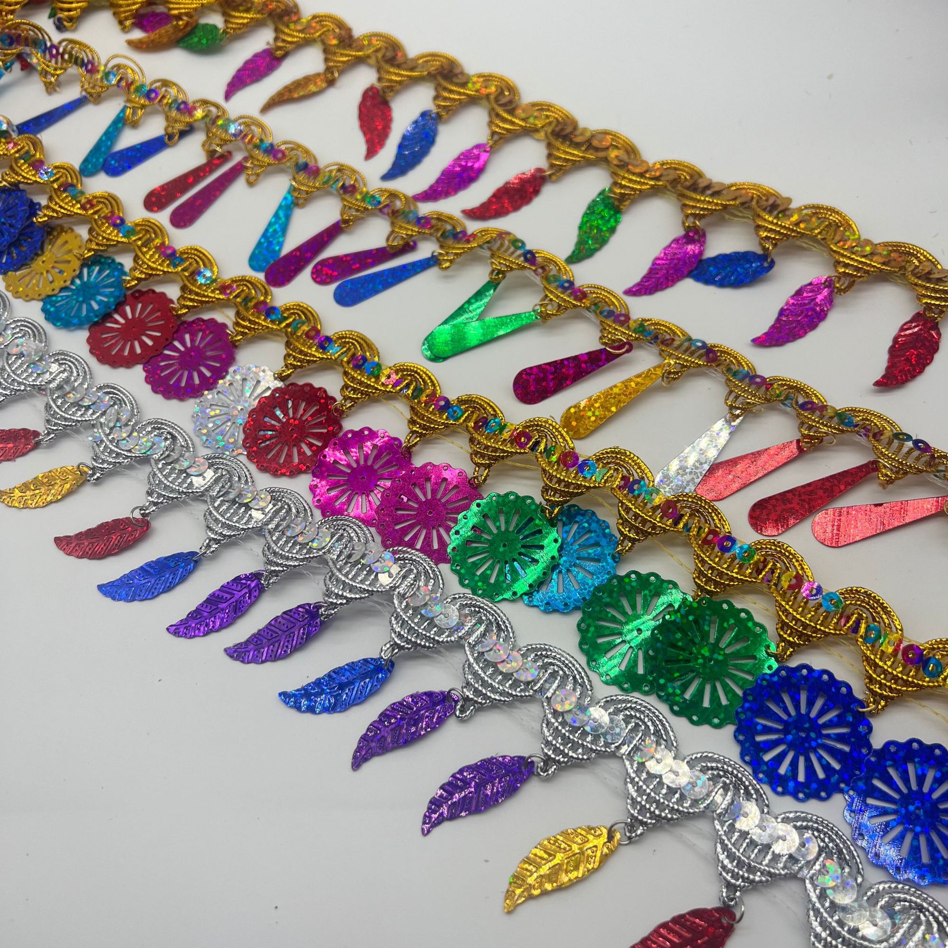 in stock Water Drops Handmade Laser Tassel Lace Accessories Sequins Color Ethnic Accessories Leaf Lace Material