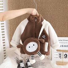 男童秋冬装加绒棉服新款女童宝宝冬季加厚卡通羊羔绒外套上衣潮款