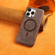 MC适用苹果15promax手机壳翻毛皮iPhone14全包磁吸13商务男电镀皮