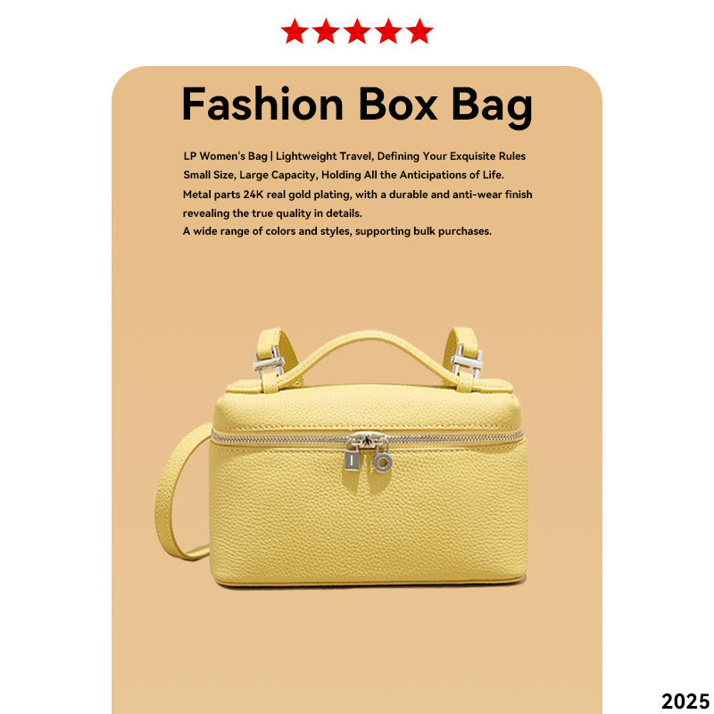 LP19 Lunch Box Bag Genuine Leather Women's Handbag Makeup Bag Small Square Crossbody Bag Luxury Designer Style - Thumbnail 2
