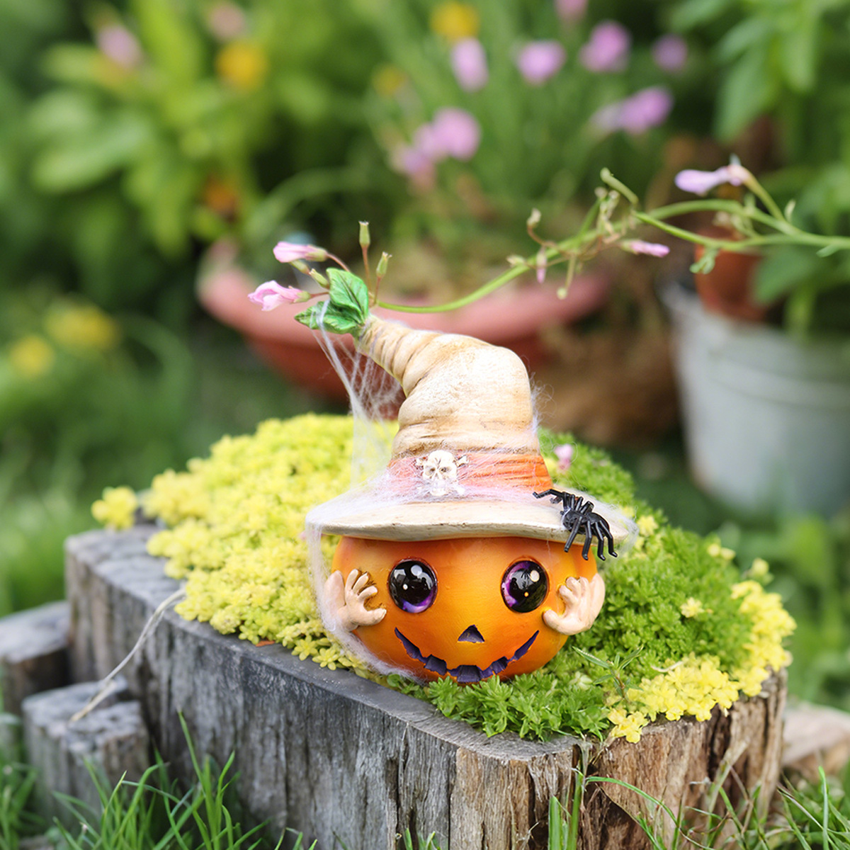 Halloween Decorations Hat Pumpkin Resin Festive Atmosphere Decoration Ornaments Resin Halloween Atmosphere Arrangement 
