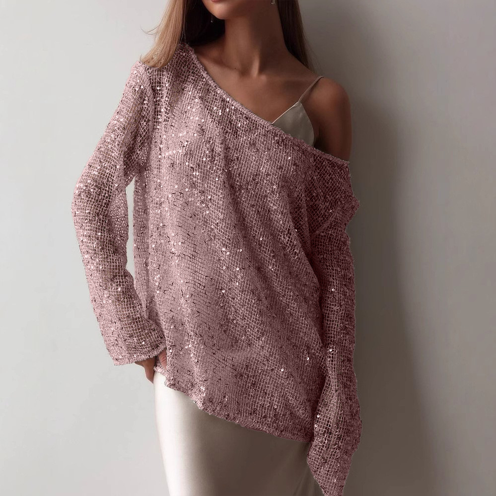 2025 nuevo estilo europeo y americano Amazon de manga larga urbana casual color hueco holgado chaqueta de lentejuelas ropa de mujer