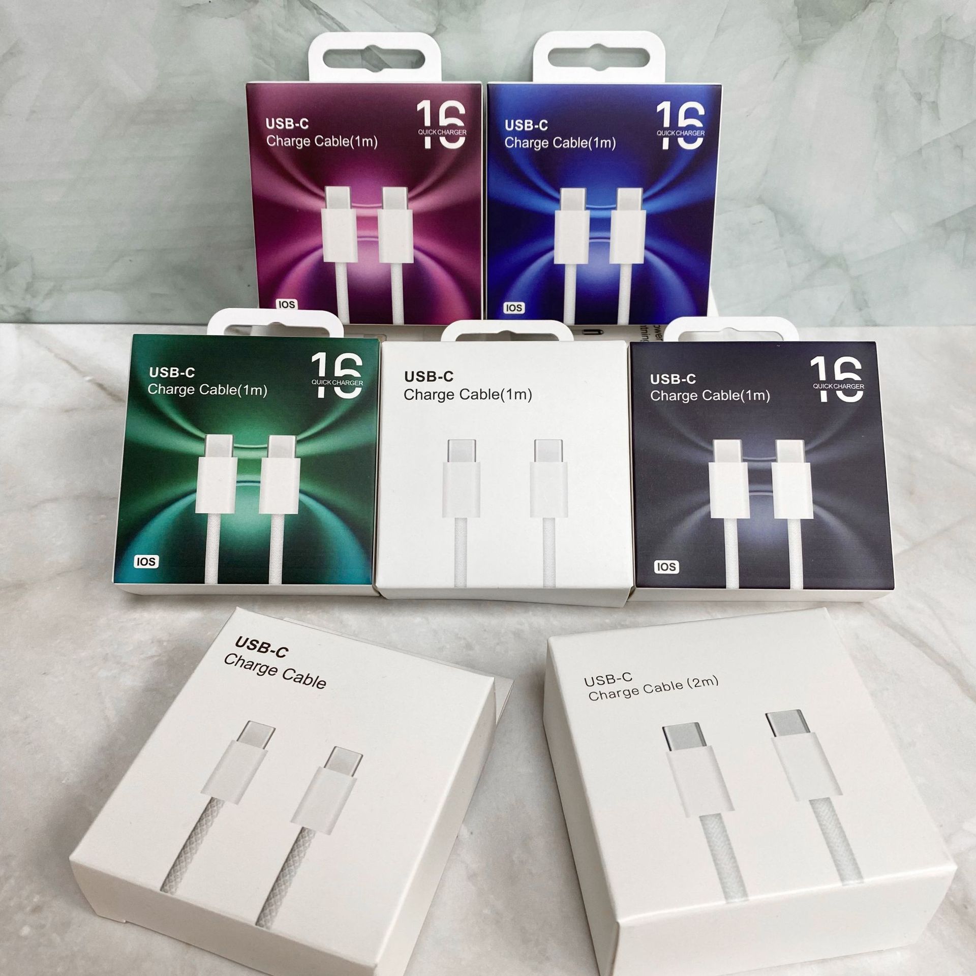 适用iPhone16 双C编织线纸盒 1米USB-C充电线包装数据线包装盒