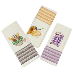 Cross-Border Wholesale Export Special Heavyweight Thickeneded Water-Absorbent Flower Embroidered Pure Cotton Tea Towel Tea Set Cloth Cup Towel