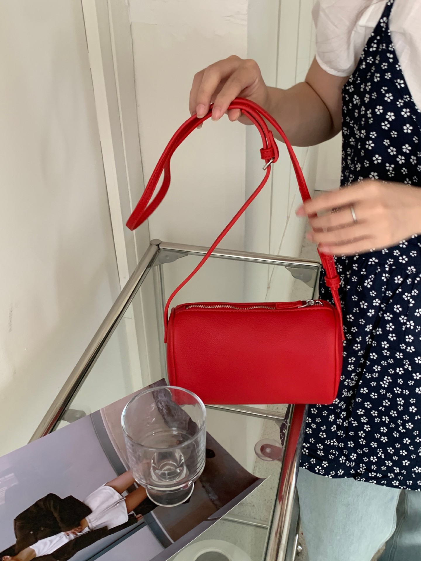 Textured PU Leather Barrel Zip Bag 13