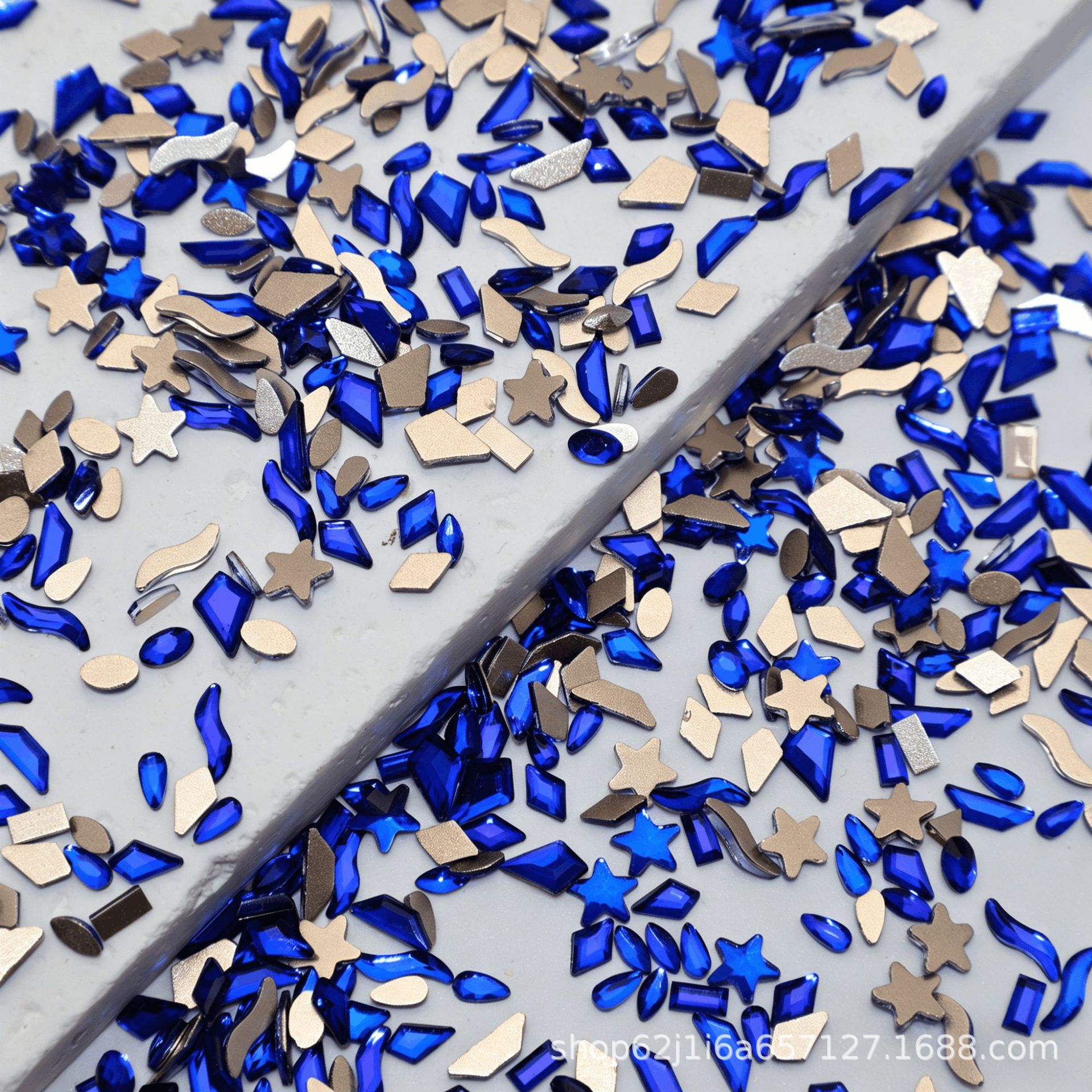 Shimmering Flat-Bottomed Irregular K9 Nail Art Rhinestones, Klein Blue, Dark Blue, Asymmetrical Heart, Long Strip, Various Styles Wholesale
