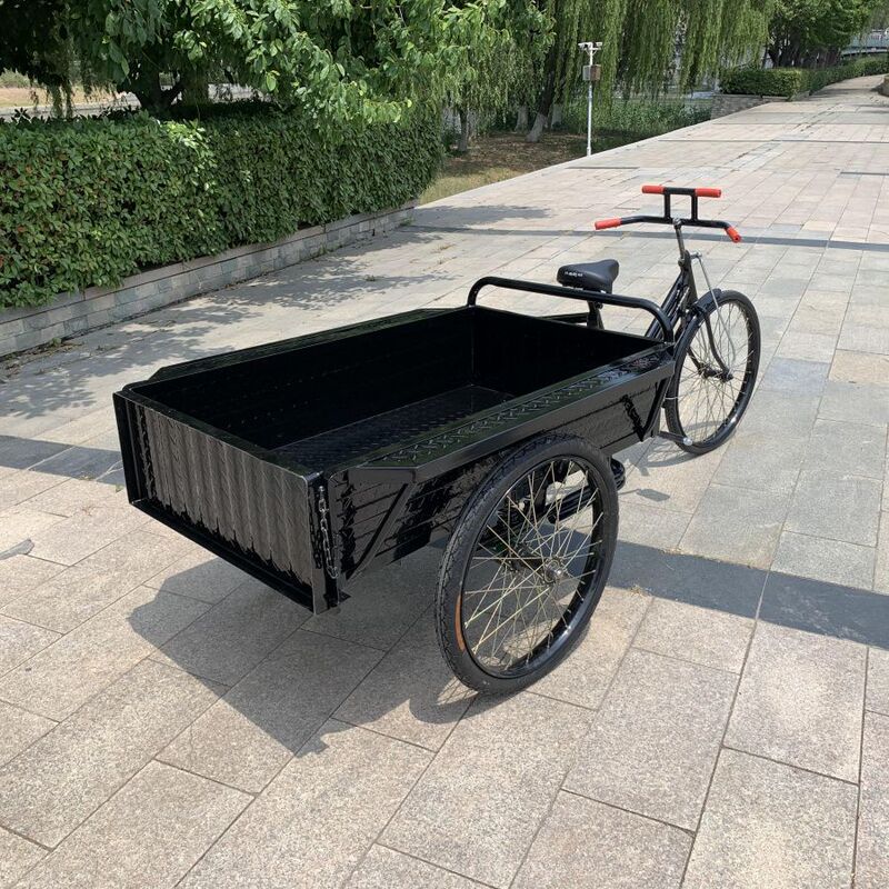 Large Pedal-Powered Vintage Tricycle for Sanitation and Cargo Transport at Night Market