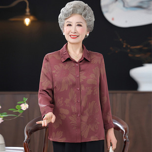 Middle-aged and elderly women's clothing mother spring nine-sleeve shirt lapel cardigan 60-year-old woman spring and autumn new clothes