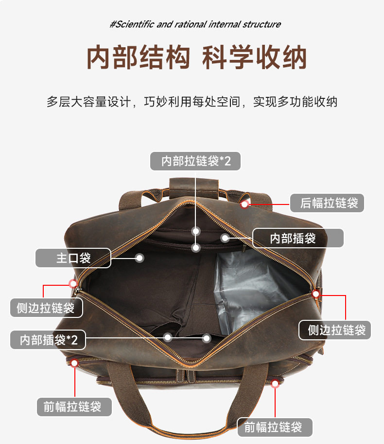 Túi du lịch nam da bò thật da lộn cổ điển đa năng dung tích lớn 36–55L — nâu chi tiết 14