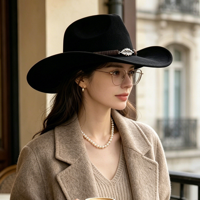 Autumn and winter cross-border outdoor western cowboy hat, elegant women's fedora, British versatile stylish men's hat Autumn and winter cross-border outdoor western cowboy hat, elegant women's fedora, British versatile stylish men's hat
