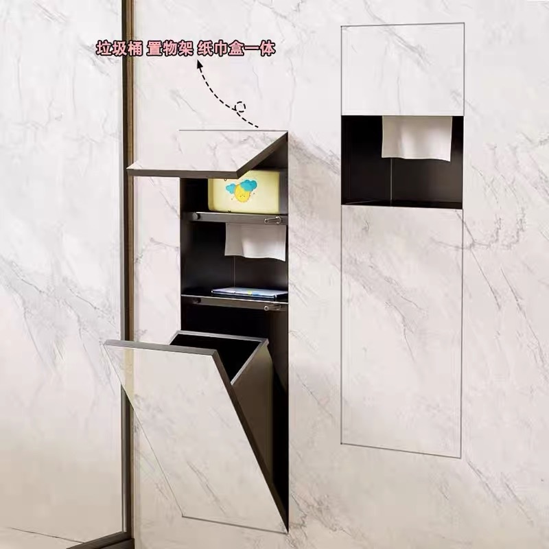 304 de acero inoxidable cubo de basura oculto caja de toallas nicho inodoro gabinete de metal incrustado se puede personalizar