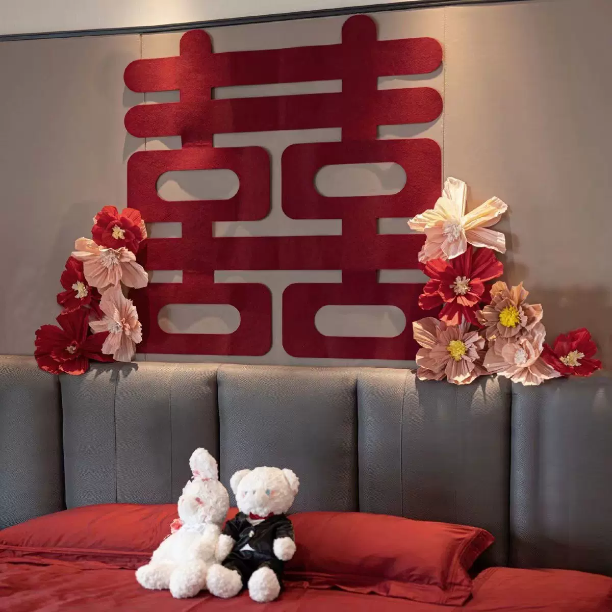 婚房褶皱花立体皱纹纸花装饰新房床头卧室背景墙布置订婚婚庆用品