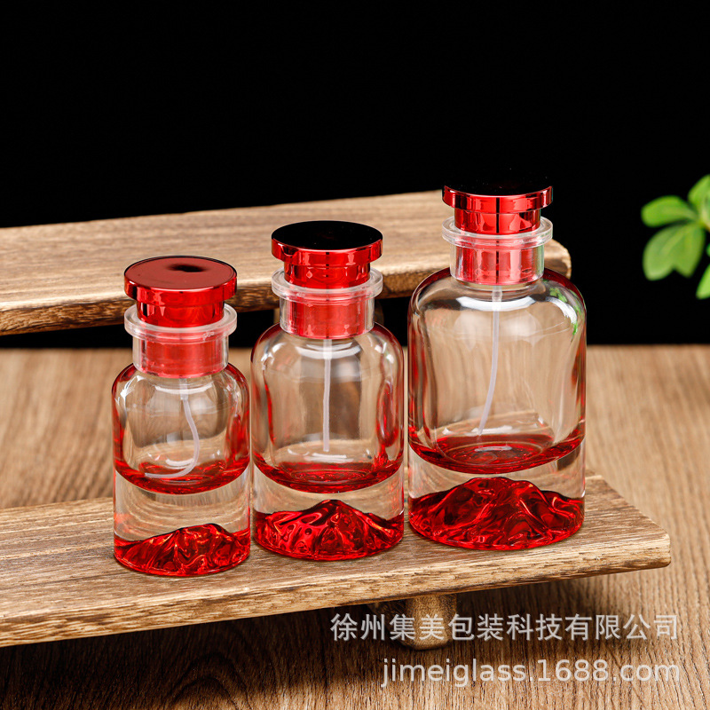 现货批发30ml透明香水玻璃瓶子火山底圆柱香水瓶子便携按压喷雾瓶