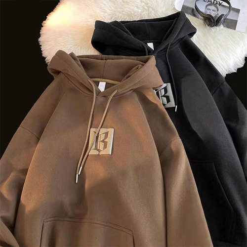 Unfluffy Country Chic Streetwear BF Hooded Sweatshirt Couple's Version Autumn/Winter Short Sleeve Versatile Casual Simple Top