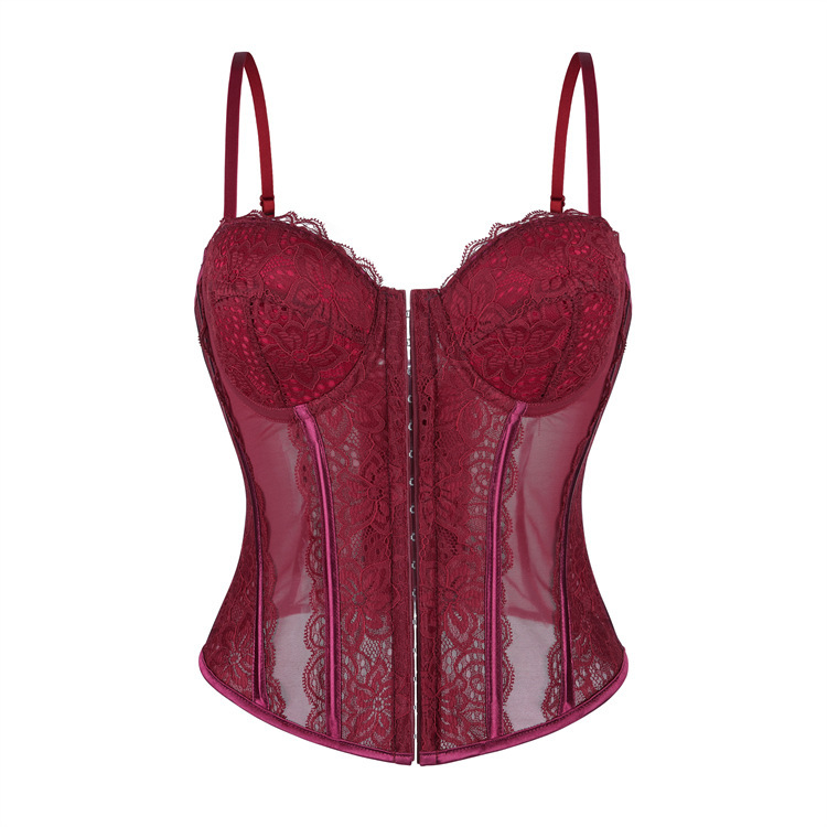 Cross-Border Hot-Selling Sexy Sexy Push-Up Corset Eyelash Lace See-Through Pure Lust Suspender Top