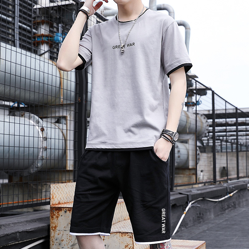 Nueva camiseta de manga corta para hombres marca de moda casual para hombres verano nuevo algodón de dos piezas set de ropa deportiva de verano para hombres