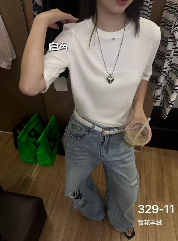 秋季新品羊绒棉小圆领中袖打底衫女修身半袖上衣基础百搭T恤|undefined