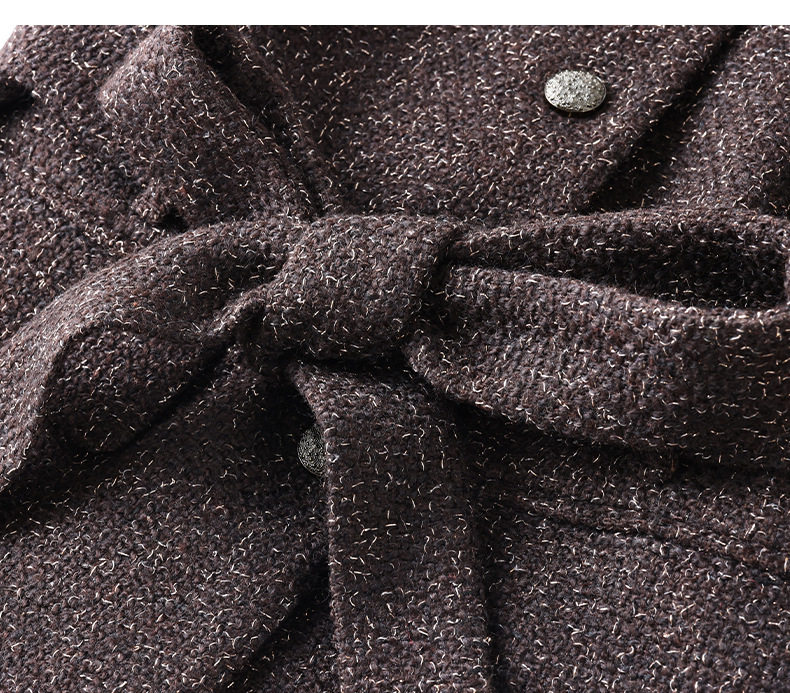 Áo khoác nữ dáng ngắn dạ tweed len có thắt lưng kiểu sơ mi chiết eo — Màu đỏ rượu Port chi tiết 16