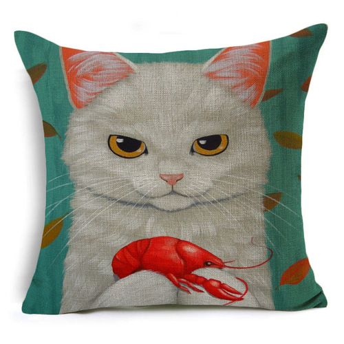 现代卡通猫咪亚麻印花抱枕套个性动物办公室沙发汽车靠枕靠垫套
