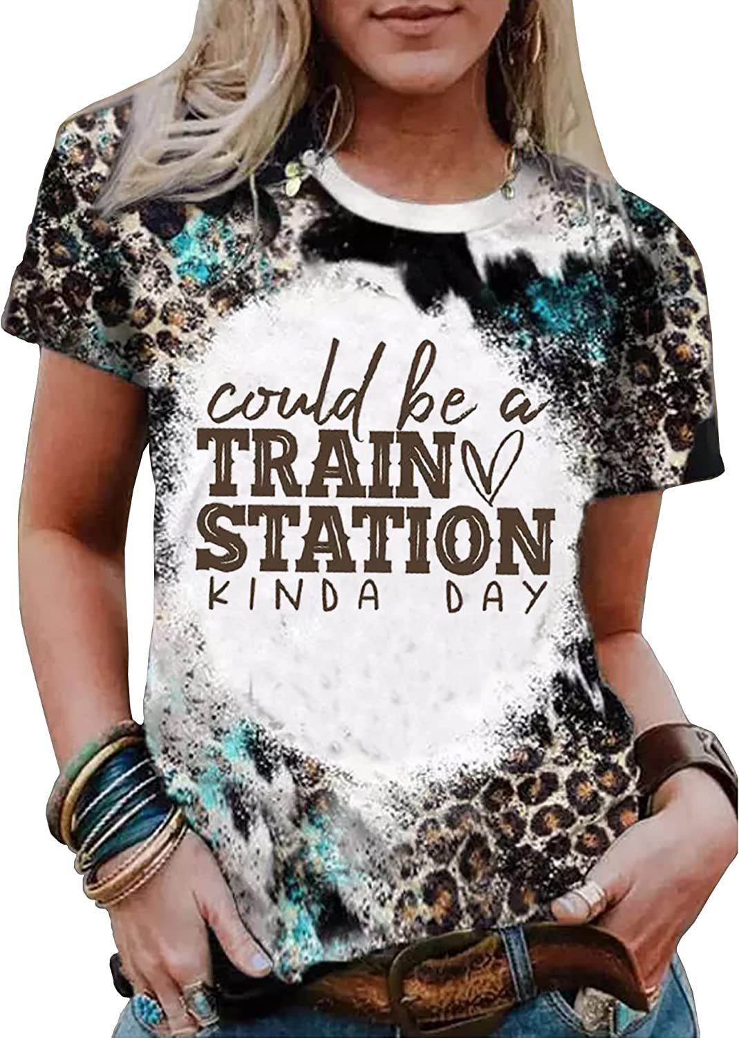 Women's T-shirt Short Sleeve T-shirts Printing Vintage Style Letter Leopard display picture 4