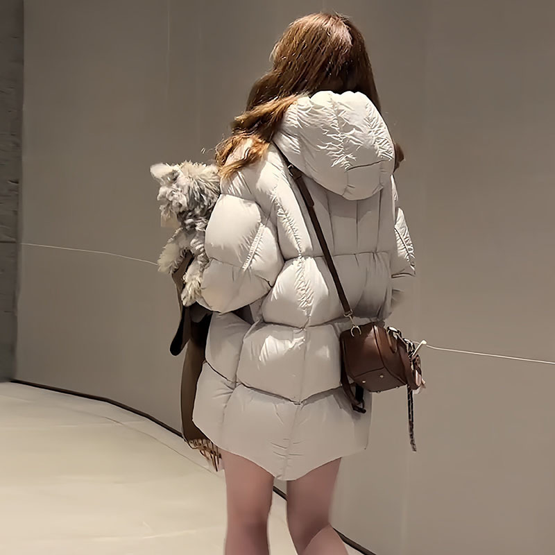 Cloud 90 White Duck down Puff Jacket for Women, Mid-Length Korean Style Sweet Thickened Hooded Warm Puffer Coat Trendy