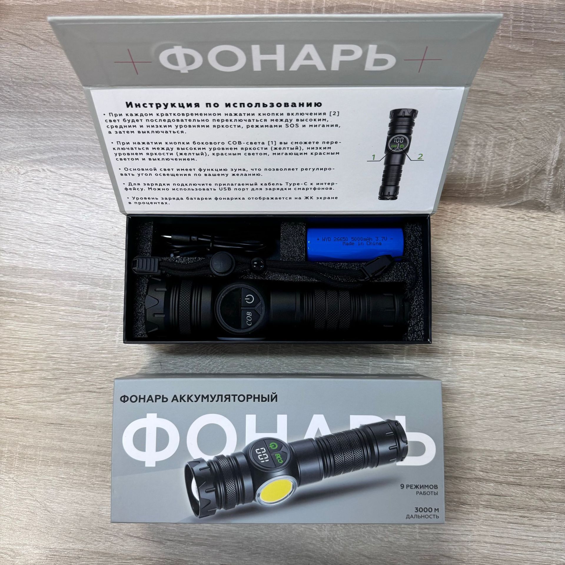 Linterna LED de largo alcance con zoom COB + láser blanco brillante, estilo camping para exteriores, PM30TG transfronterizo