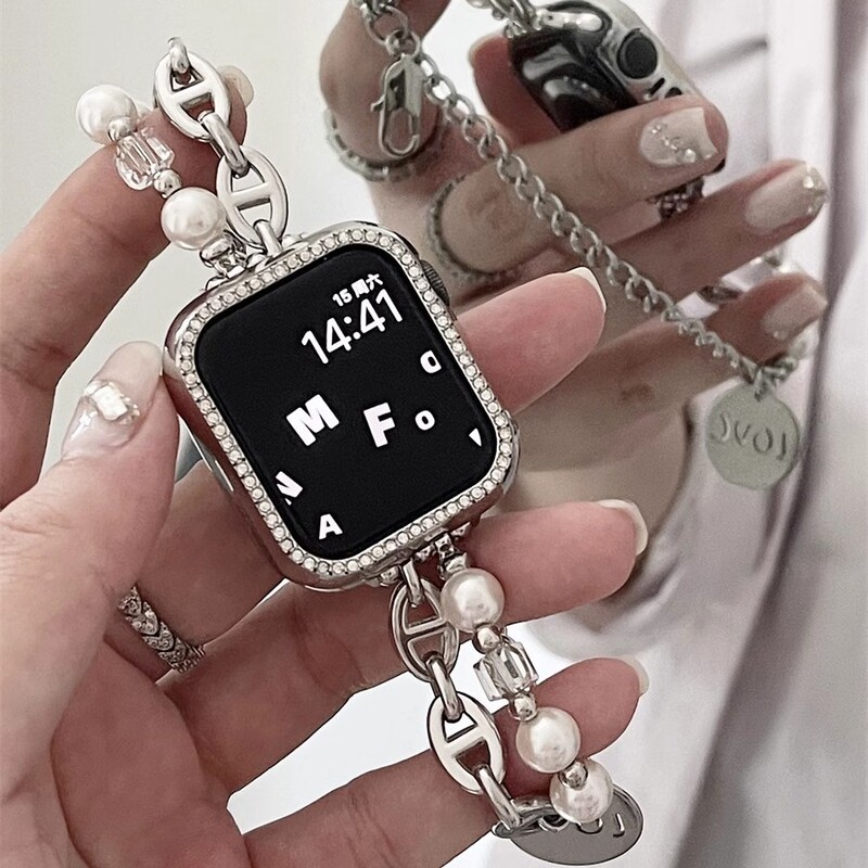 Suitable for iWatch Strap S10 Apple Watch Applewatch9 Female S8 New Geometric Beaded Chain Se Summer