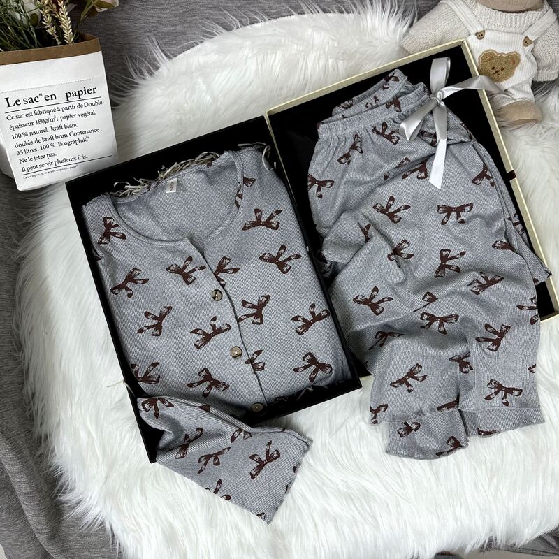 New Style Threaded Ice Silk Pajamas for Women, Spring and Autumn Loose Long-Sleeved Long Pants, Casual Simple Home Wear, Factory Wholesale