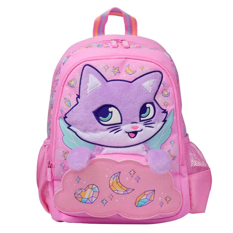 Mochila escolar australiana sonrisa para estudiantes de primaria, mochila ultraligera, rosa púrpura, gato, libro medio