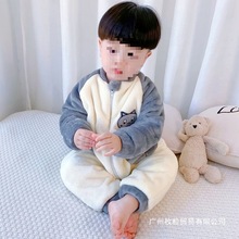 宝宝珊瑚绒睡衣秋冬连体儿童法兰绒睡袋男童爬服小童四季四季保暖