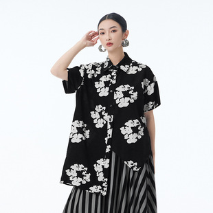 French Retro Flower Print Short-Sleeved Polo Collar Shirt for Women Summer New Loose and Stylish Casual Thin Top